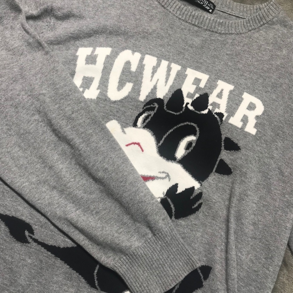 Hunt City HCWEAR‎ Novelty Dragon Knit Sweater XXL Gray Crewneck Long Sleeve